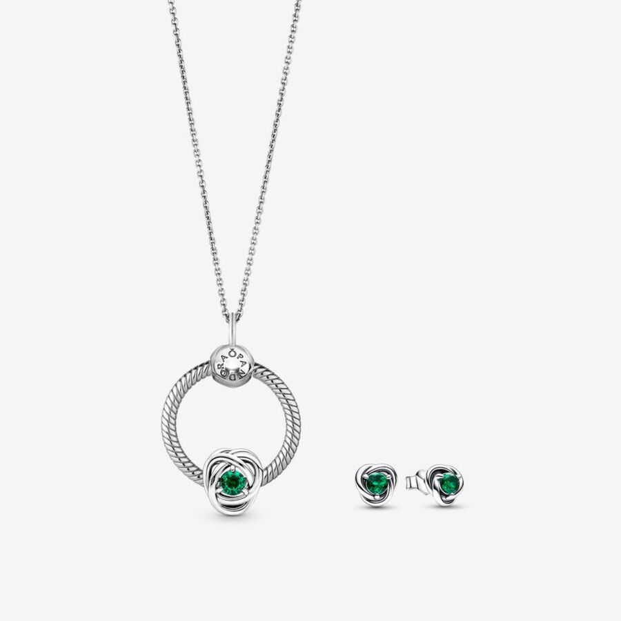 May Birthstone Eternity Circle O Pendant and Earrings Set image number 0